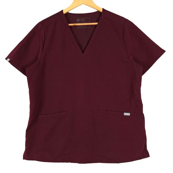 Figs Scrub Top Womens XL Burgundy Casma Three Pocket Medical Uniform Nursing - Picture 1 of 6